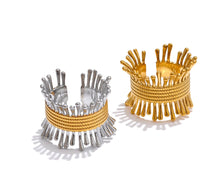 Load image into Gallery viewer, Elevate your style with this unique geometric open ring, featuring a sleek line of sticks elegantly hooped with a golden ring. Crafted from high-quality stainless steel and 18K PVD plated, it offers a luxurious shine and lasting durability. Available in both silver and gold variants, this statement piece adds a modern, chic touch to any outfit, making it a must-have for fashion-forward jewelry lovers.