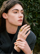 Load image into Gallery viewer, Elevate your style with this unique geometric open ring, featuring a sleek line of sticks elegantly hooped with a golden ring. Crafted from high-quality stainless steel and 18K PVD plated, it offers a luxurious shine and lasting durability. Available in both silver and gold variants, this statement piece adds a modern, chic touch to any outfit, making it a must-have for fashion-forward jewelry lovers.